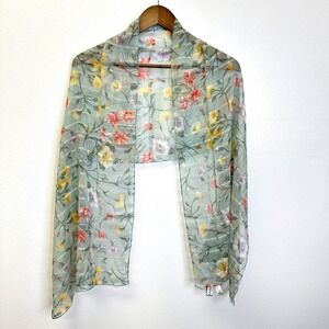 Gruppo Italiano Floral Silk Rectangle Scarf Light‎ Green 18" x 62"
